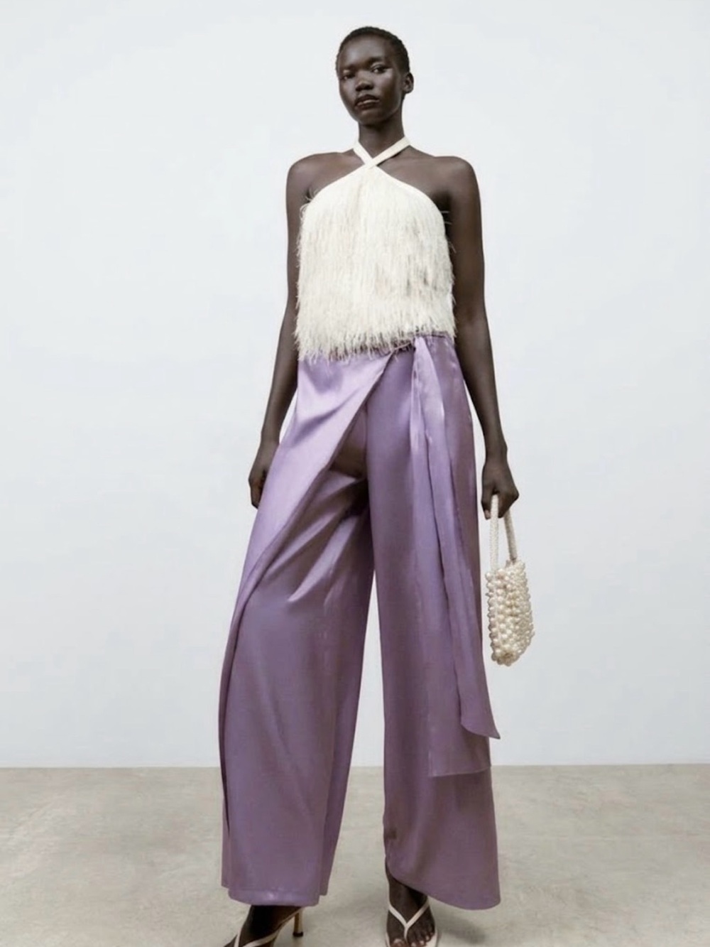 NWT Zara Bloggers Fav SHINY EFFECT WRAP PAREO TROUSERS PANTS WITH BOW Size S